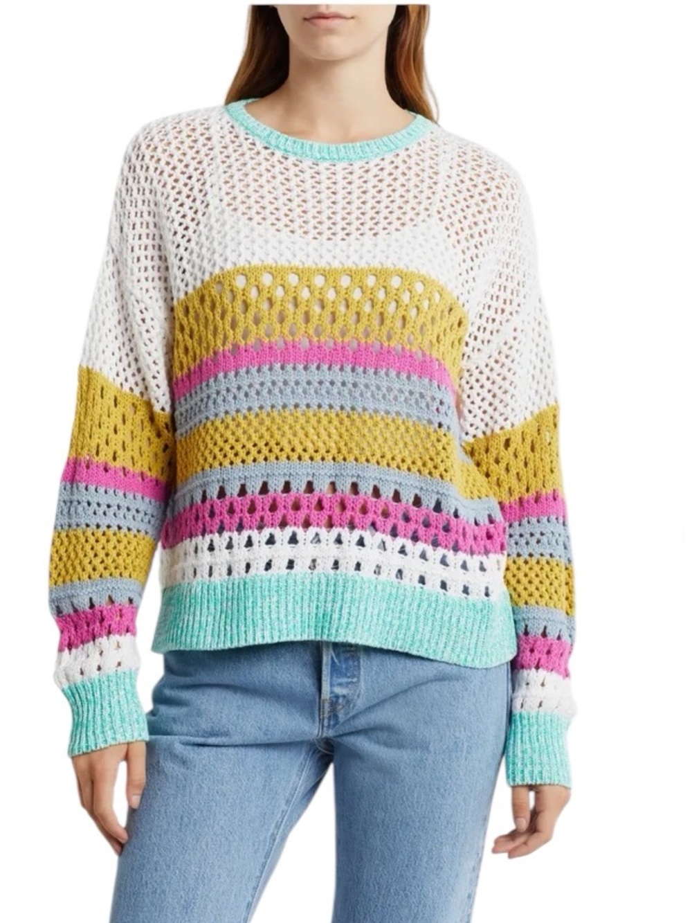 525 Arya Cotton Openwork Colorful Stripe Sweater